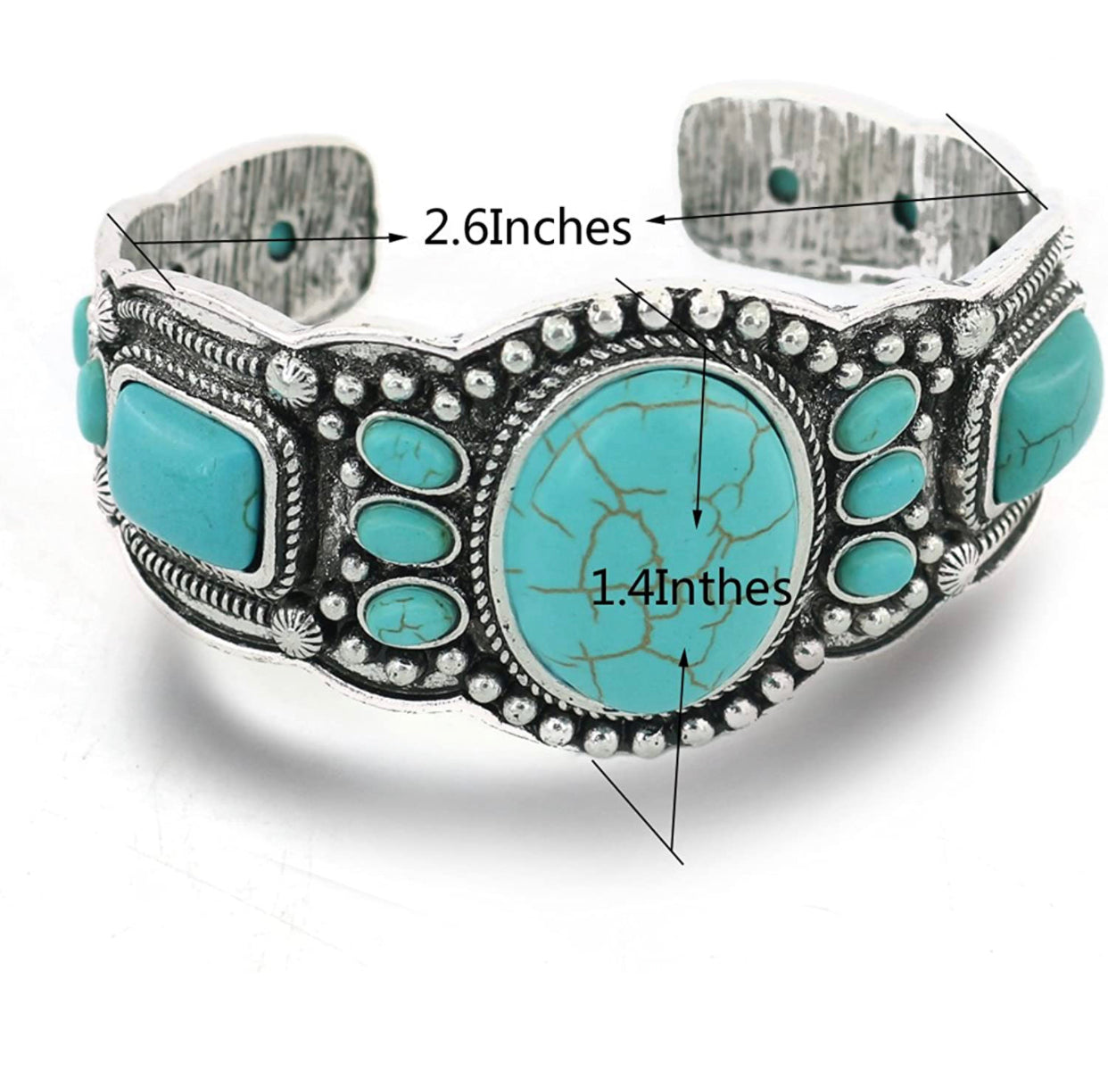 Unisex Antique Rgentium Plated Base Heart Compressed Turquoise Bracelet Cuff