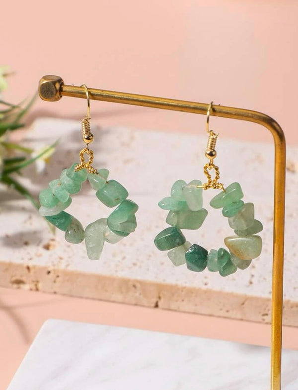 Green stone decor drop earrings