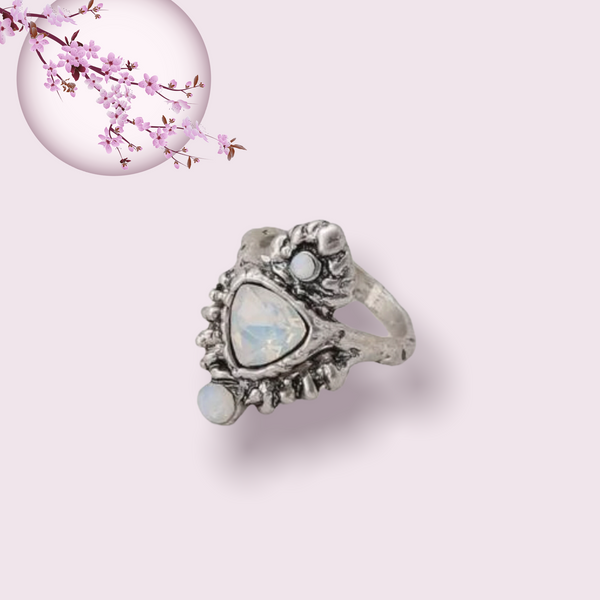 Rhinestone decor moonstone inspired statement ring. Size 8.