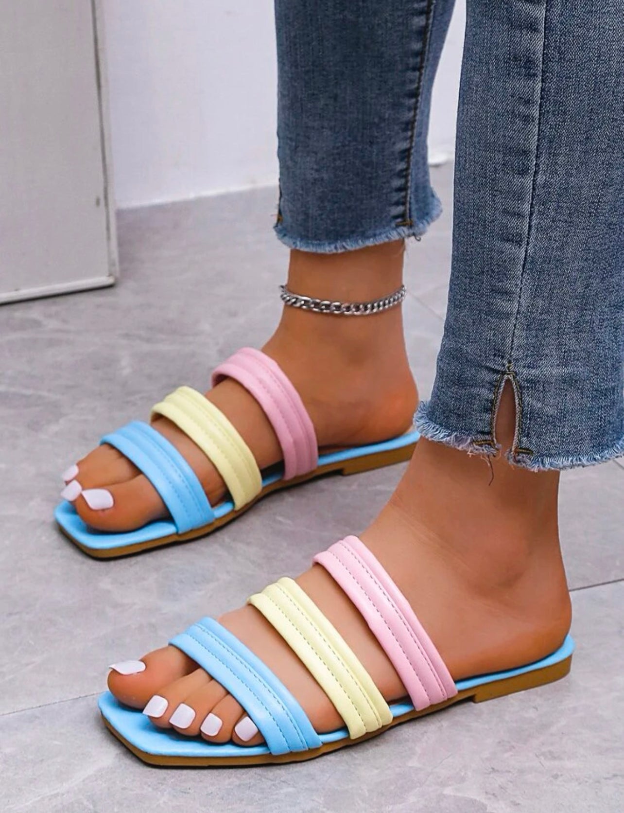 Color Block Slide Sandals