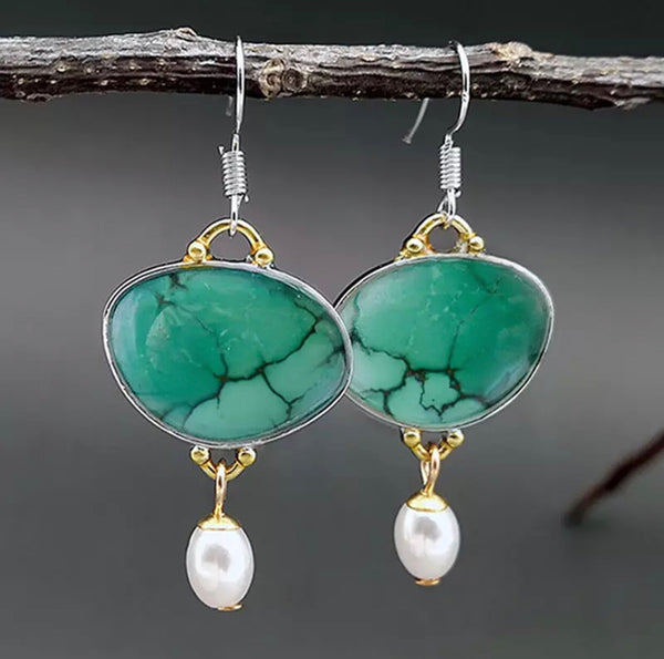 Green turquoise inspired faux turquoise dangle earrings - Christina’s unique boutique LLC
