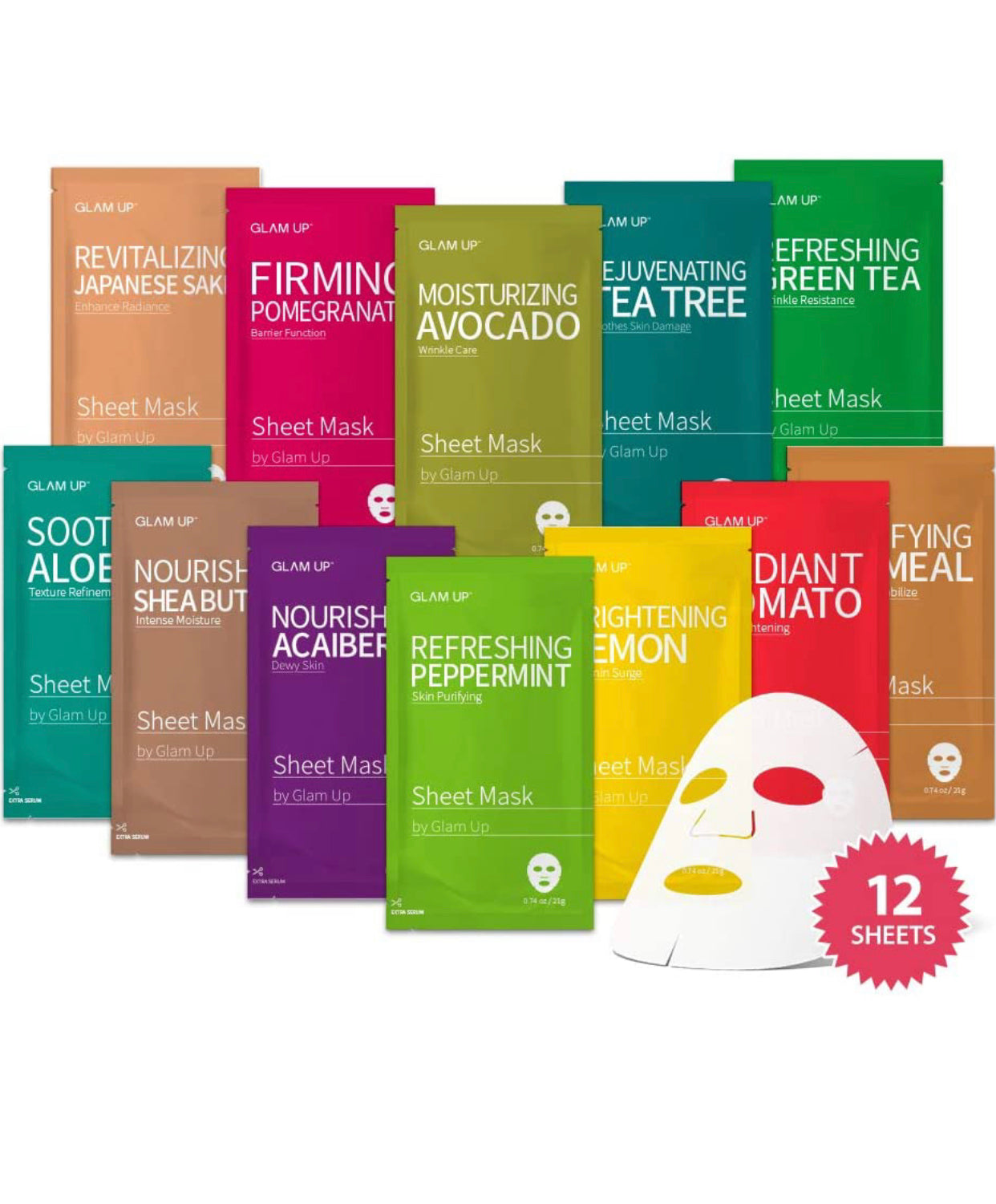 Sheet mask by Glam Up Facial Sheet Mask BTS 12 Combo (Pack of 12)