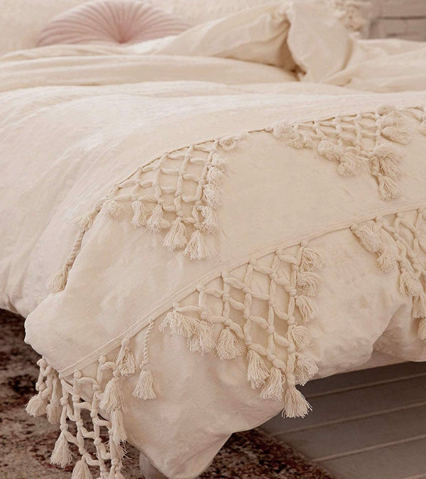 Beautiful cream fringe duvet cover. Sizes twin, queen and king. - Christina’s unique boutique LLC