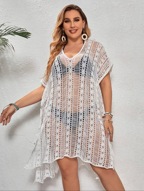 Curve and plus hollow out crochet cover up