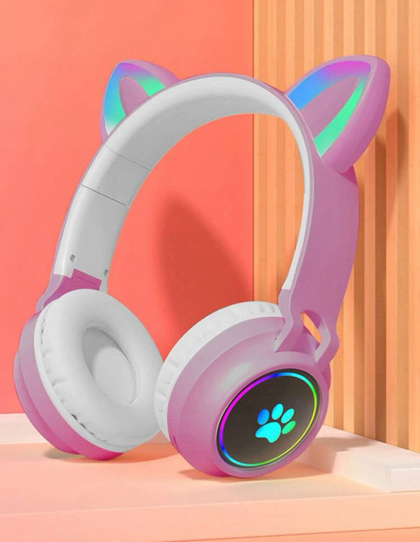 Cat ear design luminous wireless headset compatible with Bluetooth