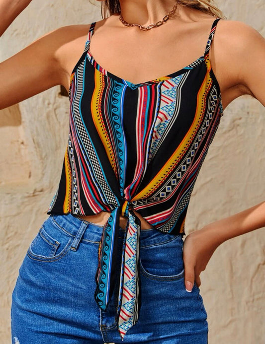 Striped knot hem cami top