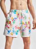 Men’s splash ink & geo print drawstring waist swim trunks
