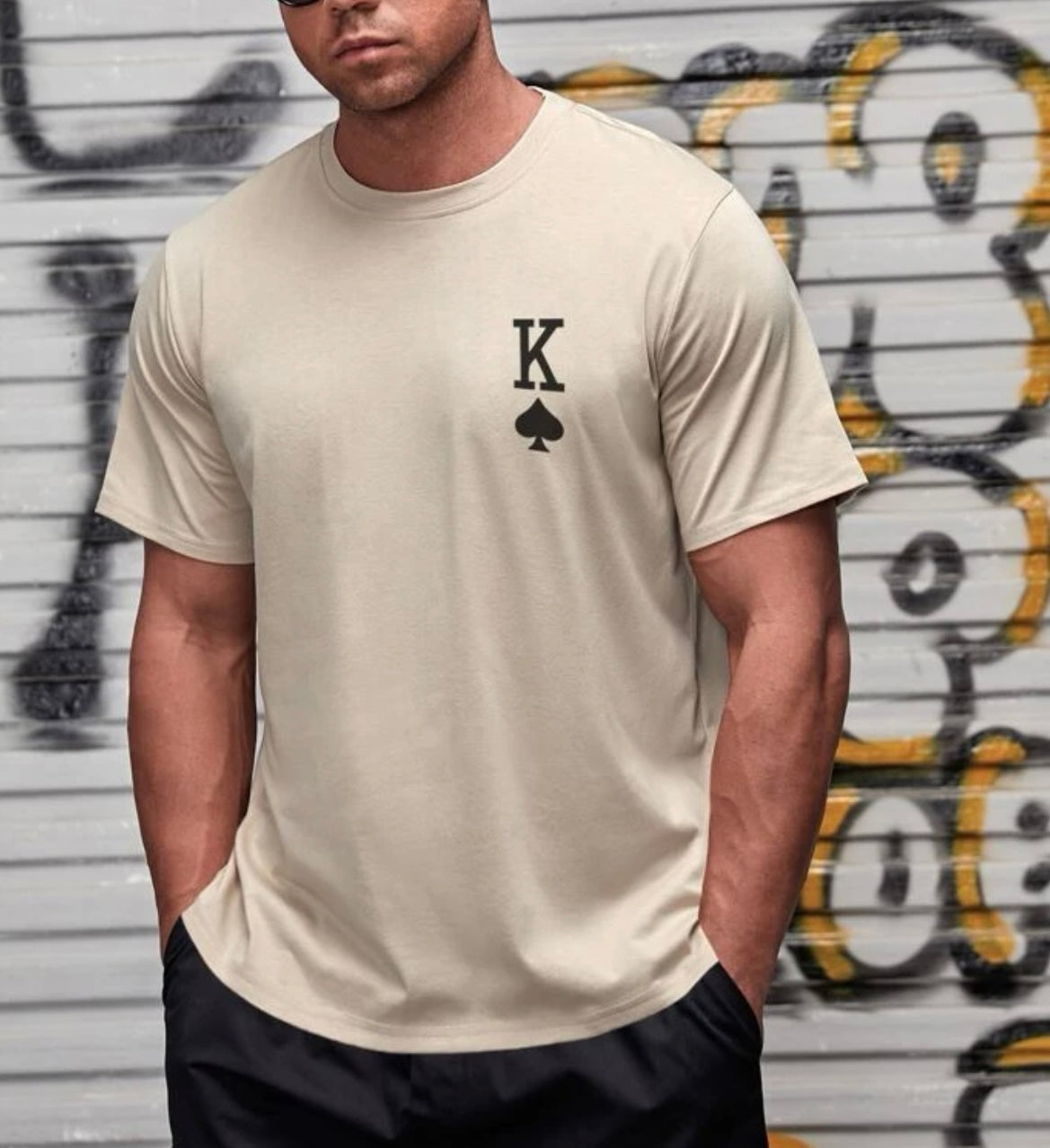 Extended sizes men playing card print tee