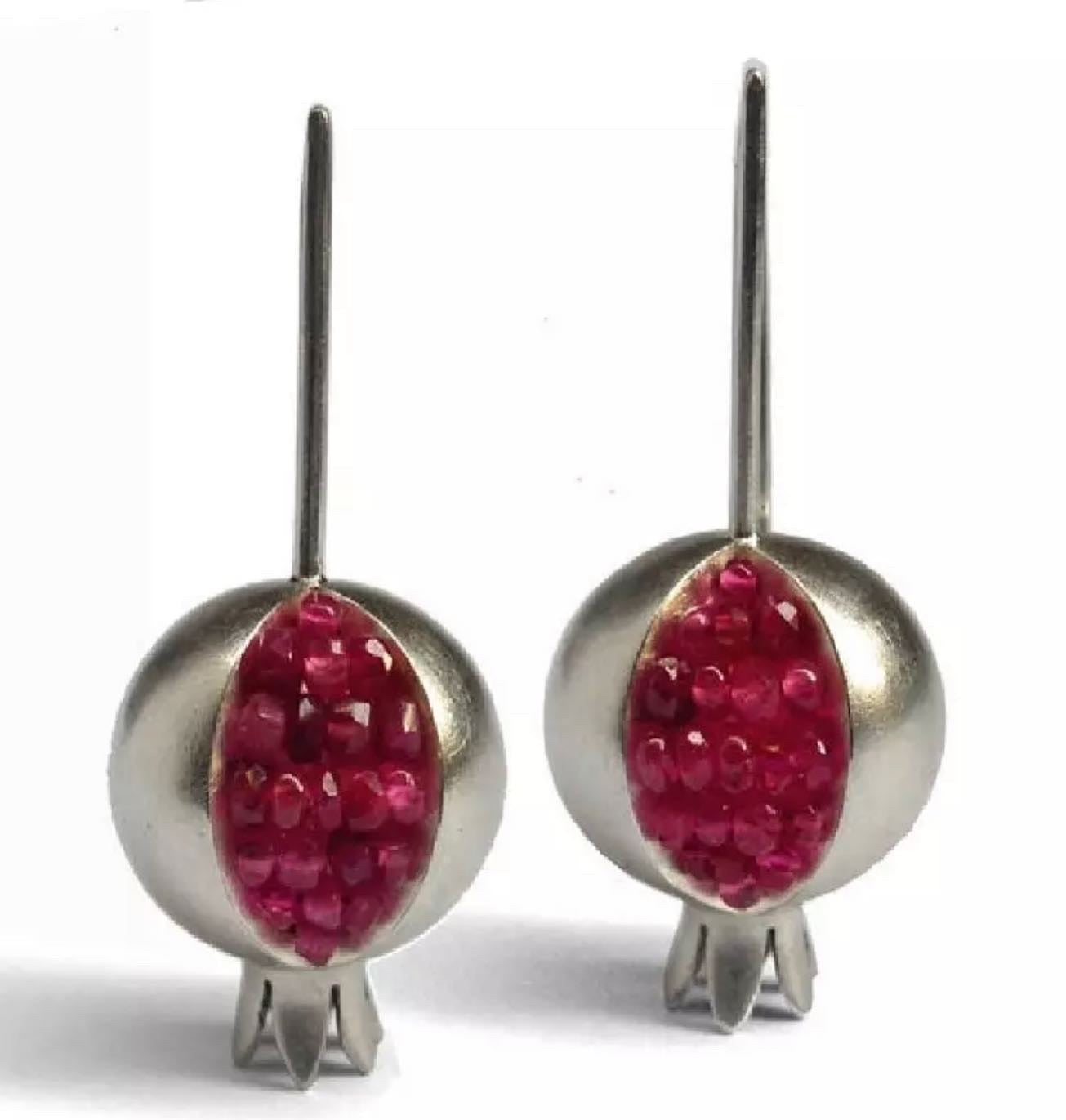 Gold or silver pomegranate drop earrings