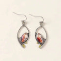 Unique two tone orange/red stone decor dangle earrings