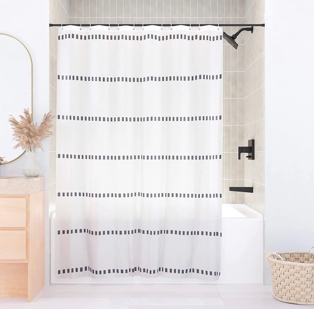 White Shower Curtain for Bathroom Shower Curtains, Shower Curtain Hooks Included, Size 72x72 Boho Shower Curtains