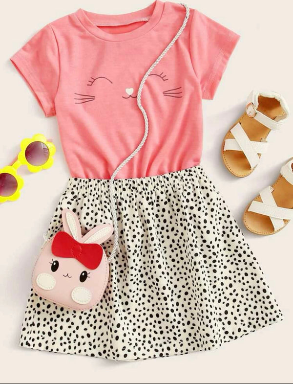 Toddler Girls Cartoon Graphic Tee & Confetti Print Skirt