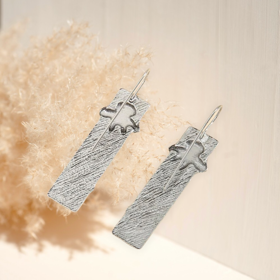 Red flower engraved design earrings