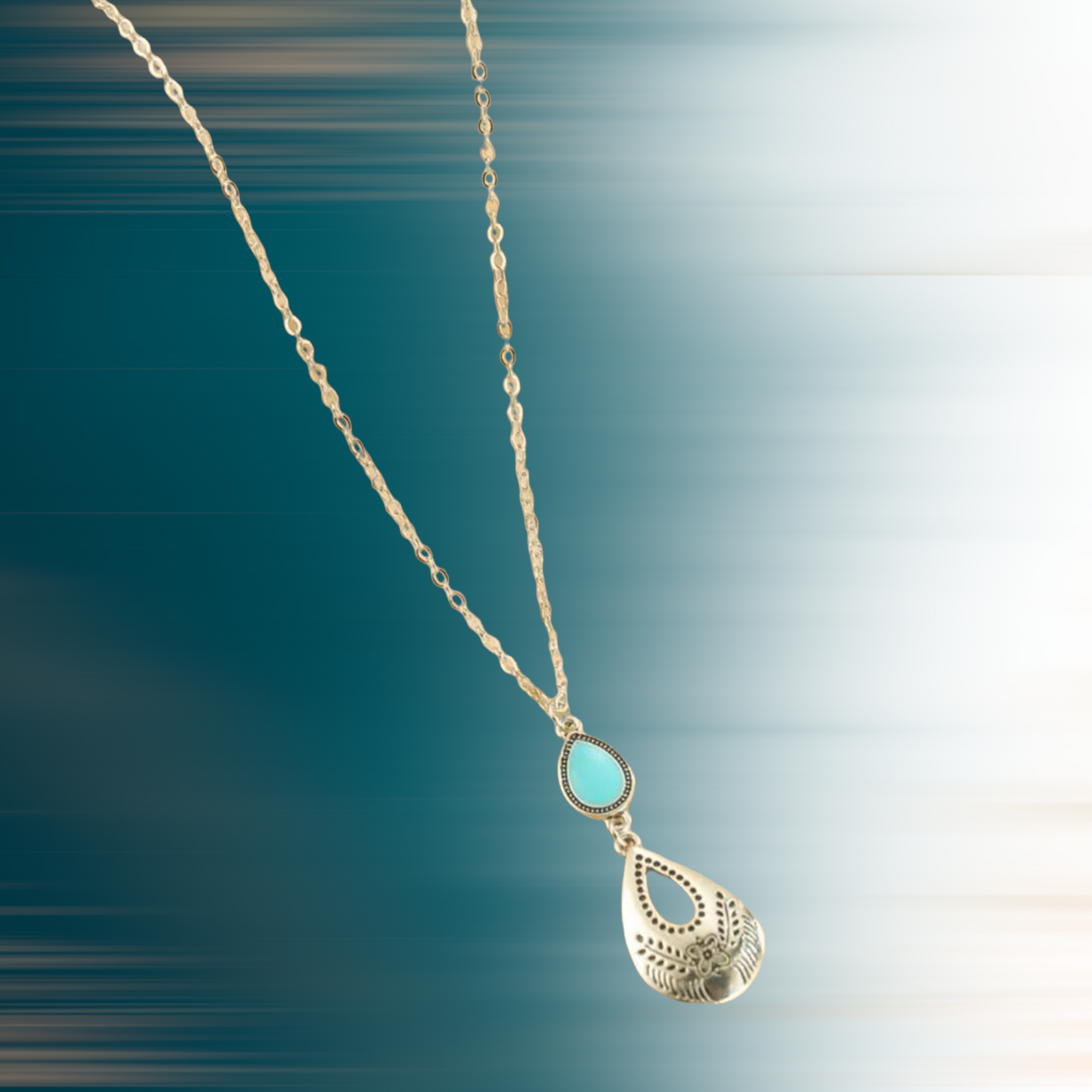 Flower textured water-drop charm necklace