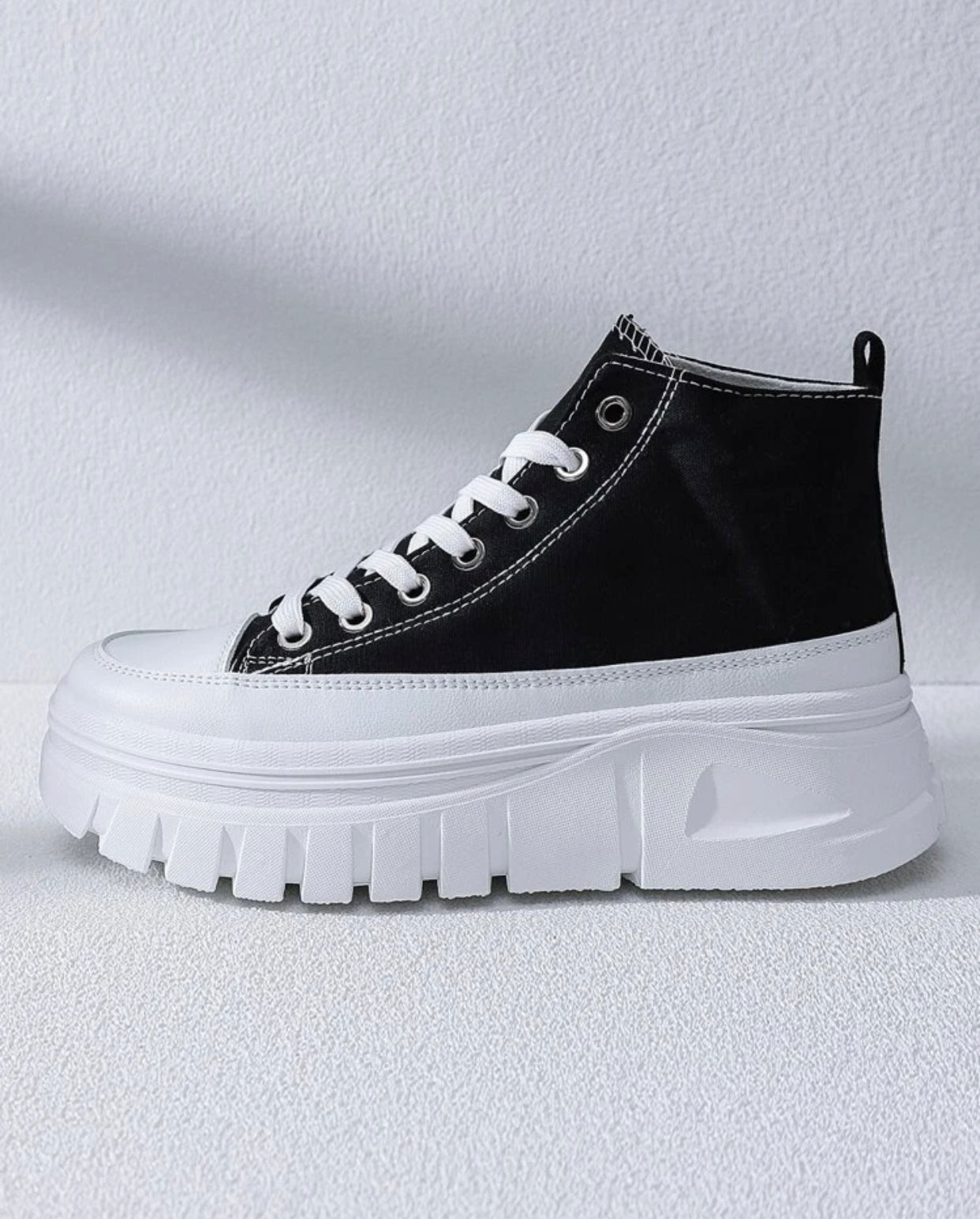 Lace-up front high top platform canvas shoes