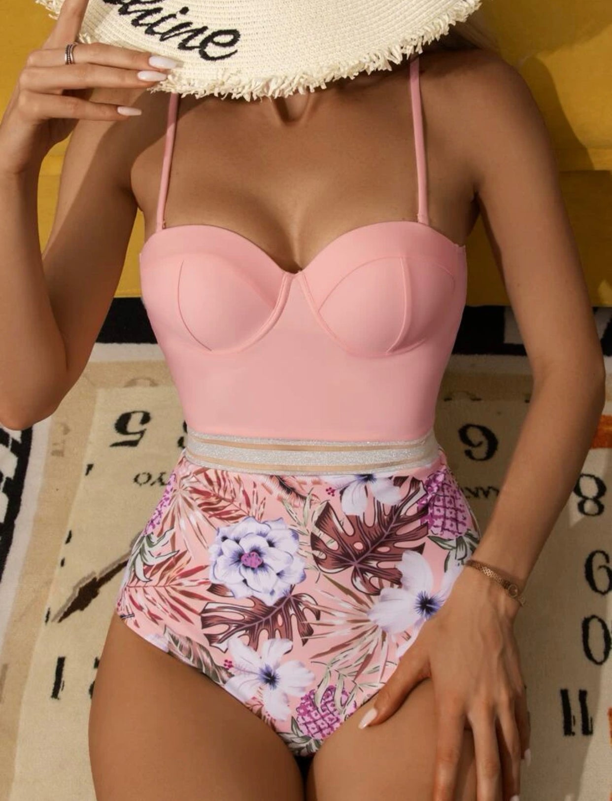 Random tropical & pineapple print push up one piece swimsuit