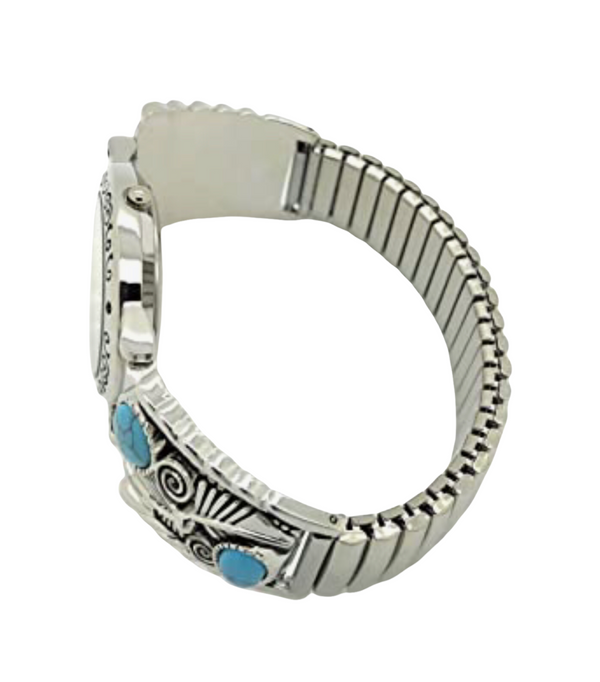 Unisex 35mm Turquoise Western Stretch Elastic Band Fashion Watch with Stones