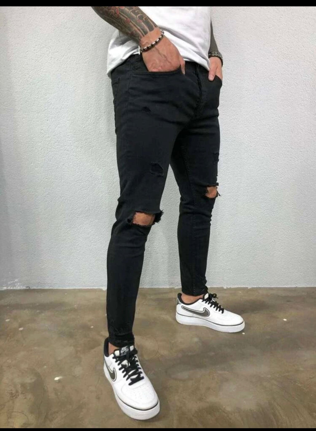 Men’s black ripped detail skinny jeans - Christina’s unique boutique LLC
