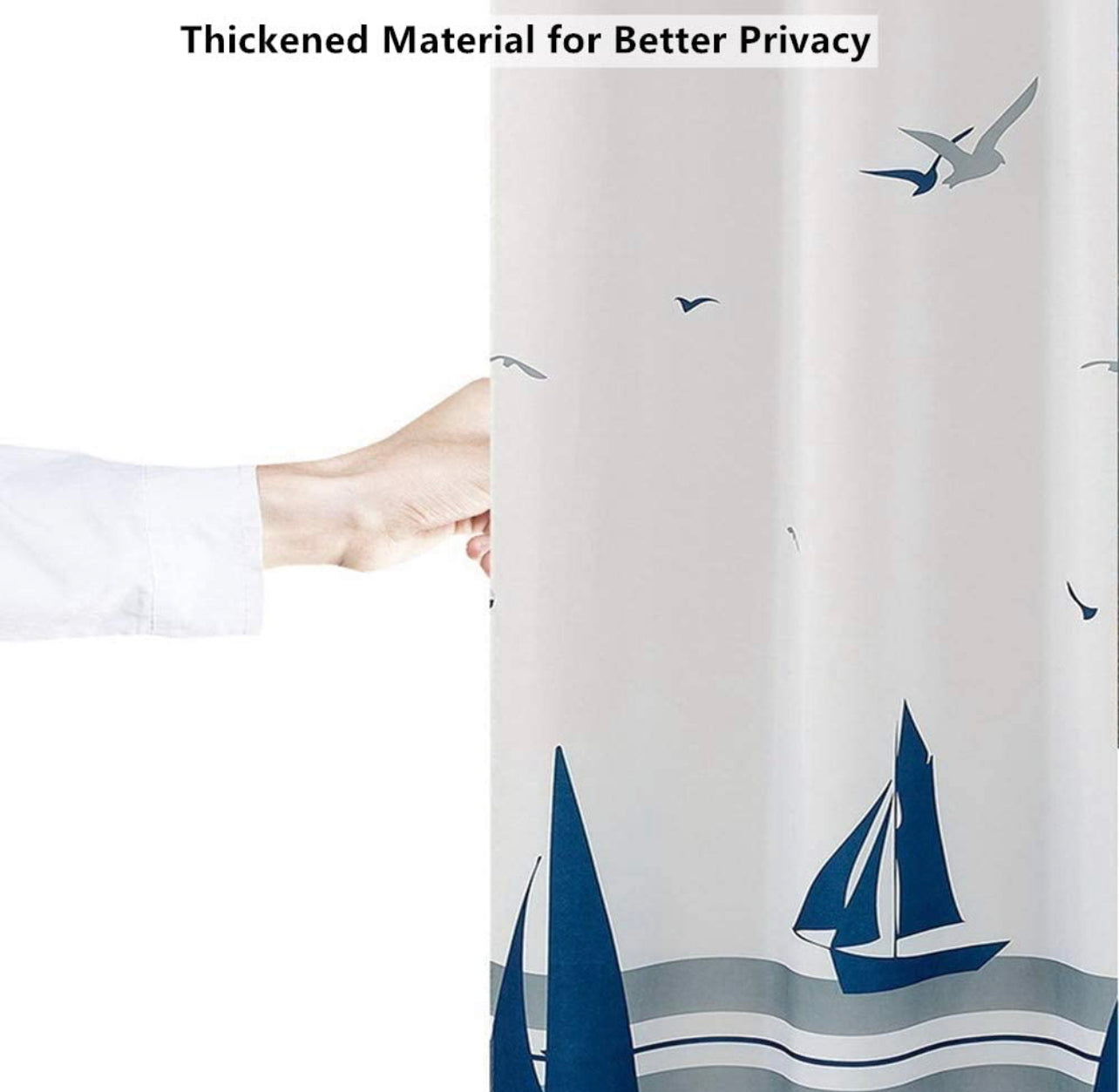 Shower Curtain, Blue and White Nautical Fabric Shower Curtain, Weighted Hem & Washable Sailboat Bathroom Curtains with 14 Hooks (72x72 Inch)
