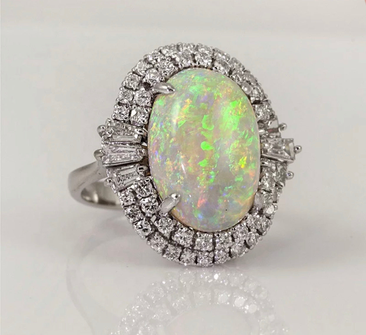 Man made white fire Opal stone rings with CZ - Christina’s unique boutique LLC