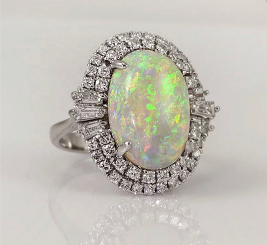 Man made white fire Opal stone rings with CZ - Christina’s unique boutique LLC