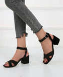 Criss cross chunky wide fit  heeled sandals