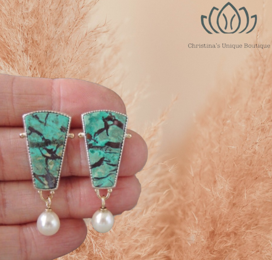 Gorgeous green turquoise inspired stud back earrings - Christina’s unique boutique LLC