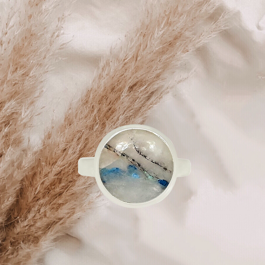 Lightning Azurite With Quartz 925 Sterling Silver Ring. Size 9.