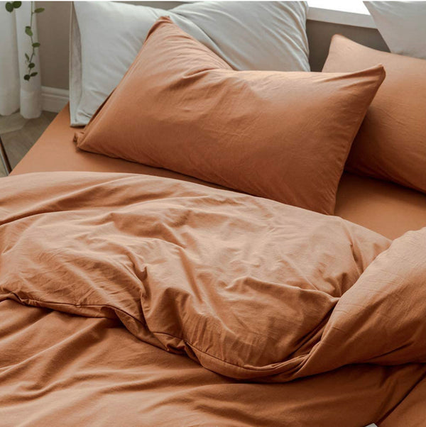 Solid pumpkin color Jersey Knit Cotton Duvet Cover Set