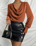 Rust Brown Solid Collar Blouse