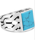 Mens Silver Ring with Turquoise Stone 925 Sterling Silver Turkish Handmade Jewelry Men's Rings