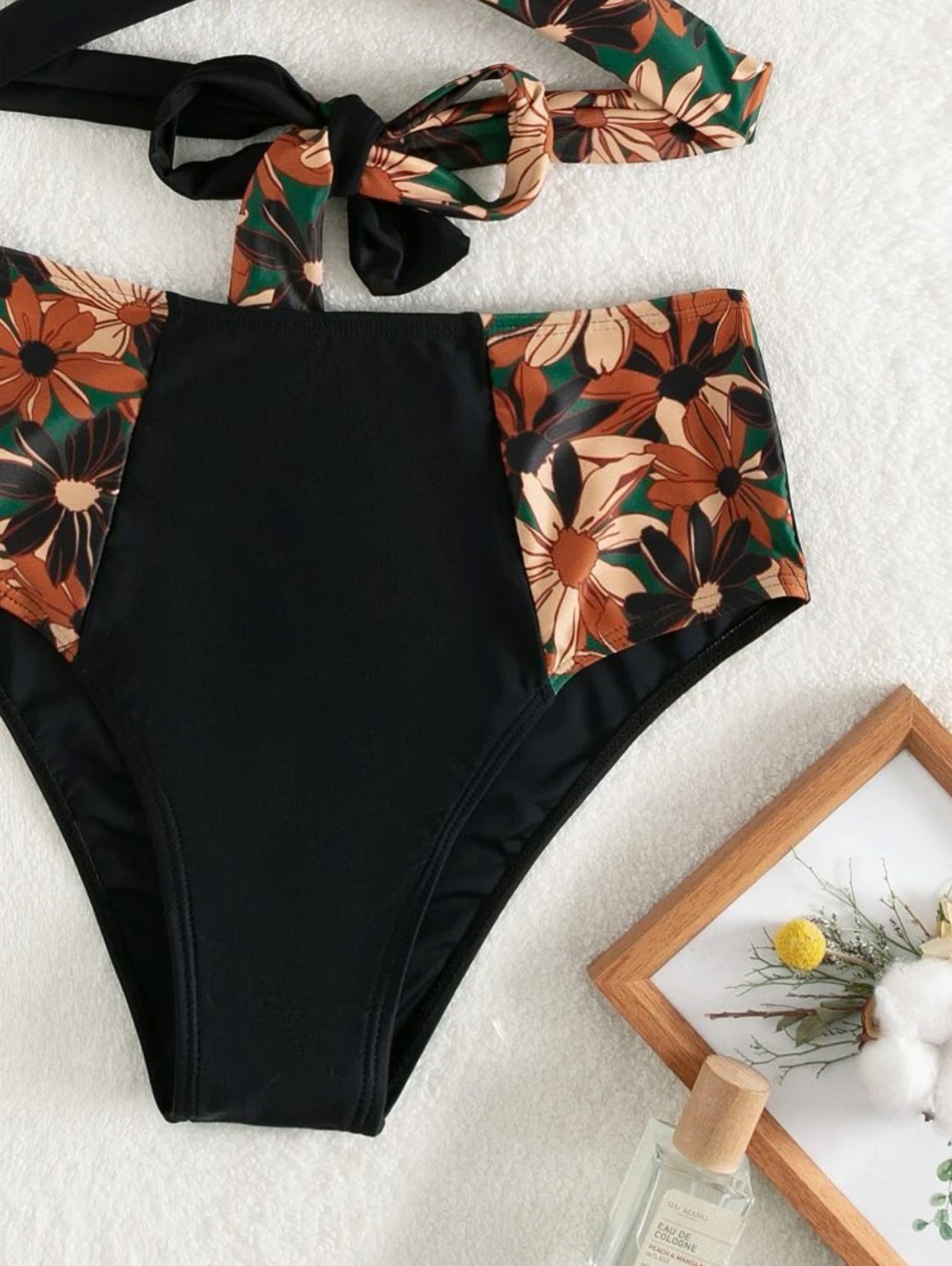 Random floral print tie back push up high waist bikini swimsuit