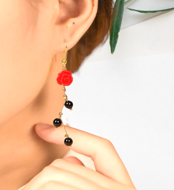 Flower decor drop earrings