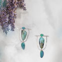 Turquoise and silver ethnic drop earrings