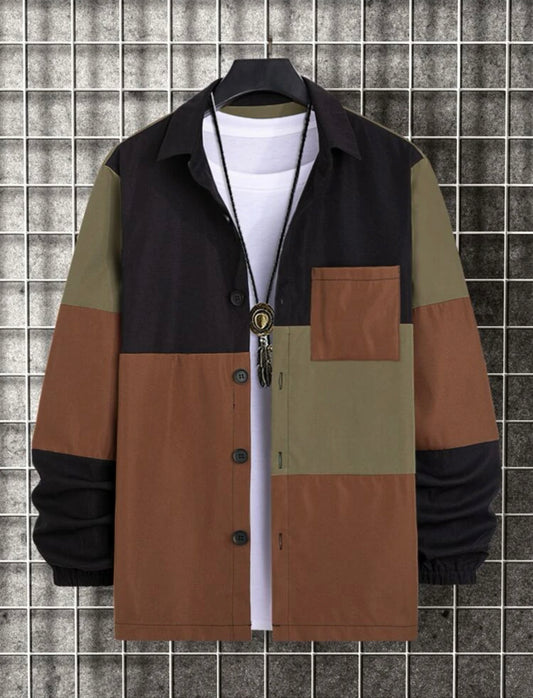 Men’s color block patched pocket coat without tee