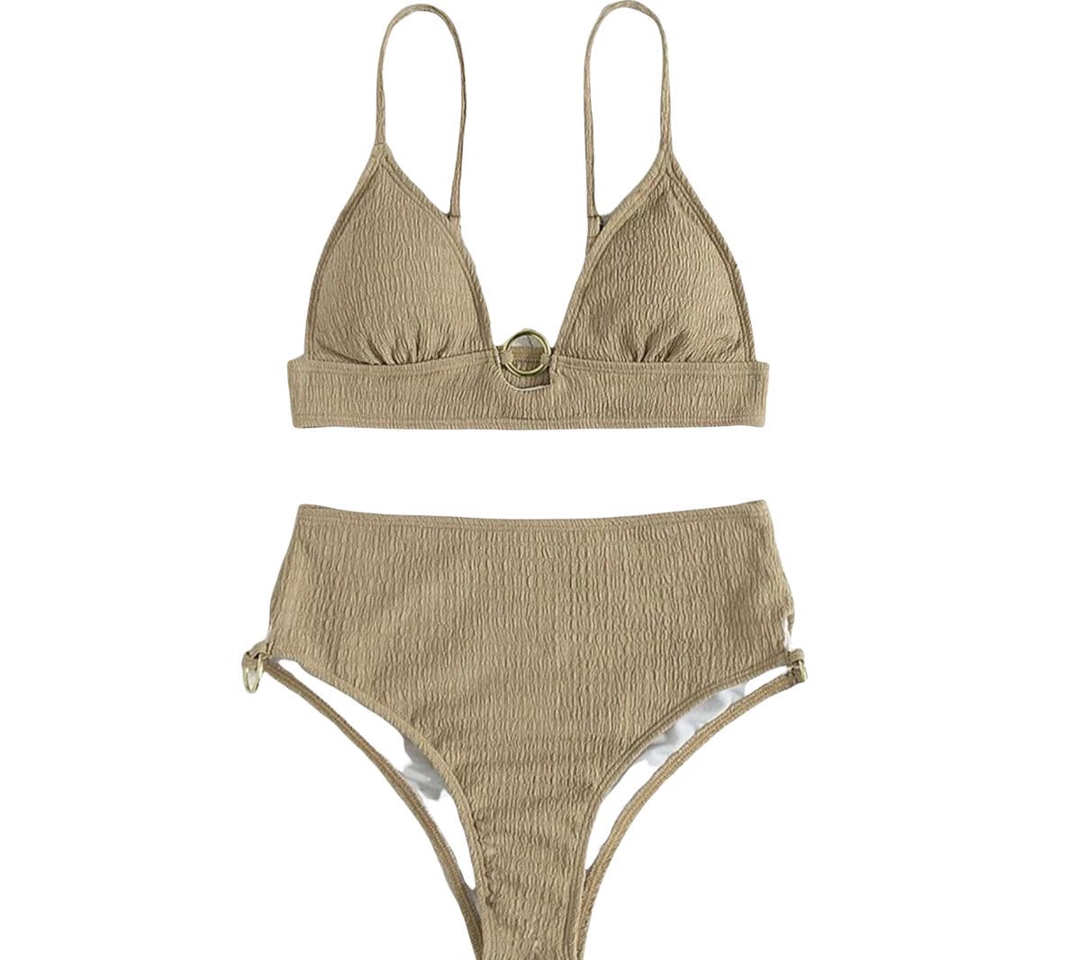 Ring linked triangle high waisted bikini swimsuit