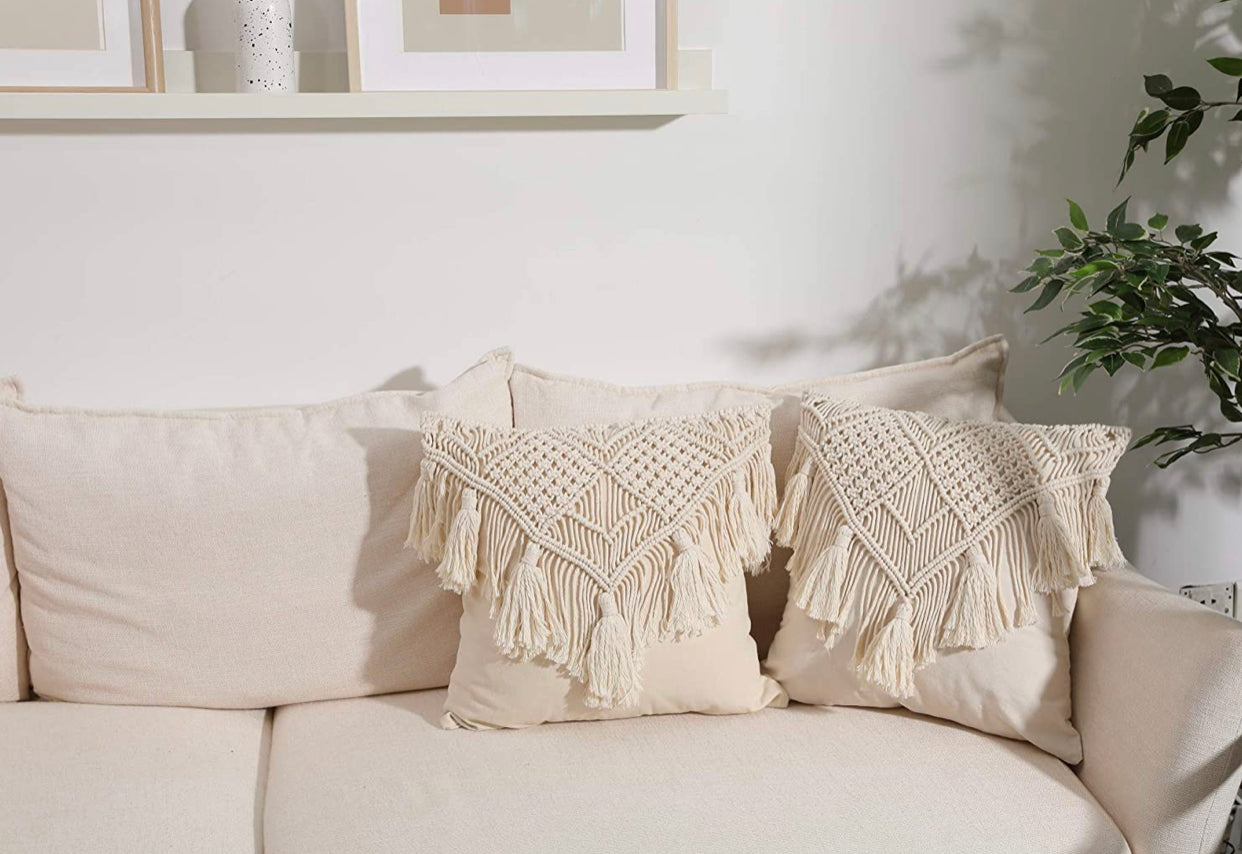 Throw Pillow Covers, Macrame Cushion Case, Woven Boho Cushion Cover