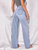 Women’s recycled denim high waisted ripped wide leg jeans