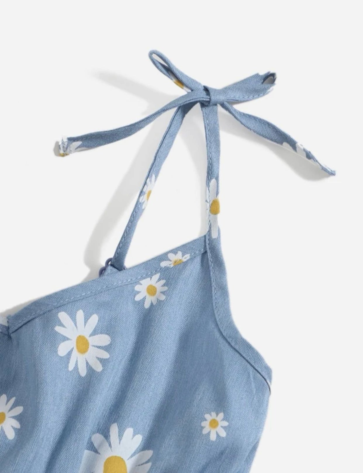 Girls daisy print tie shoulder frill trim cami top & shorts set