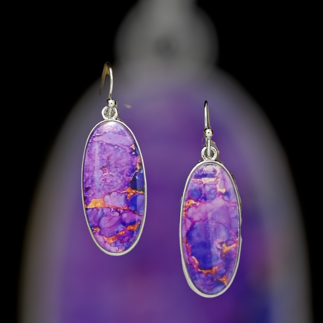 Purple color block oval dangle earrings