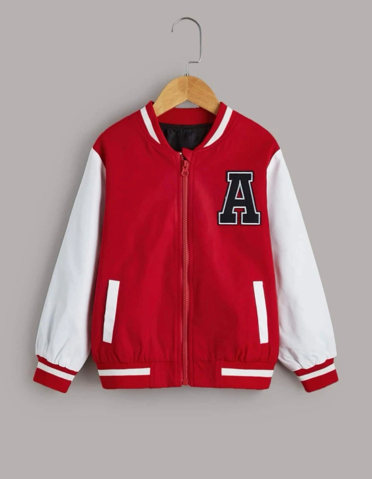 Boys Letter Patched Striped Trim Bomber Jacket