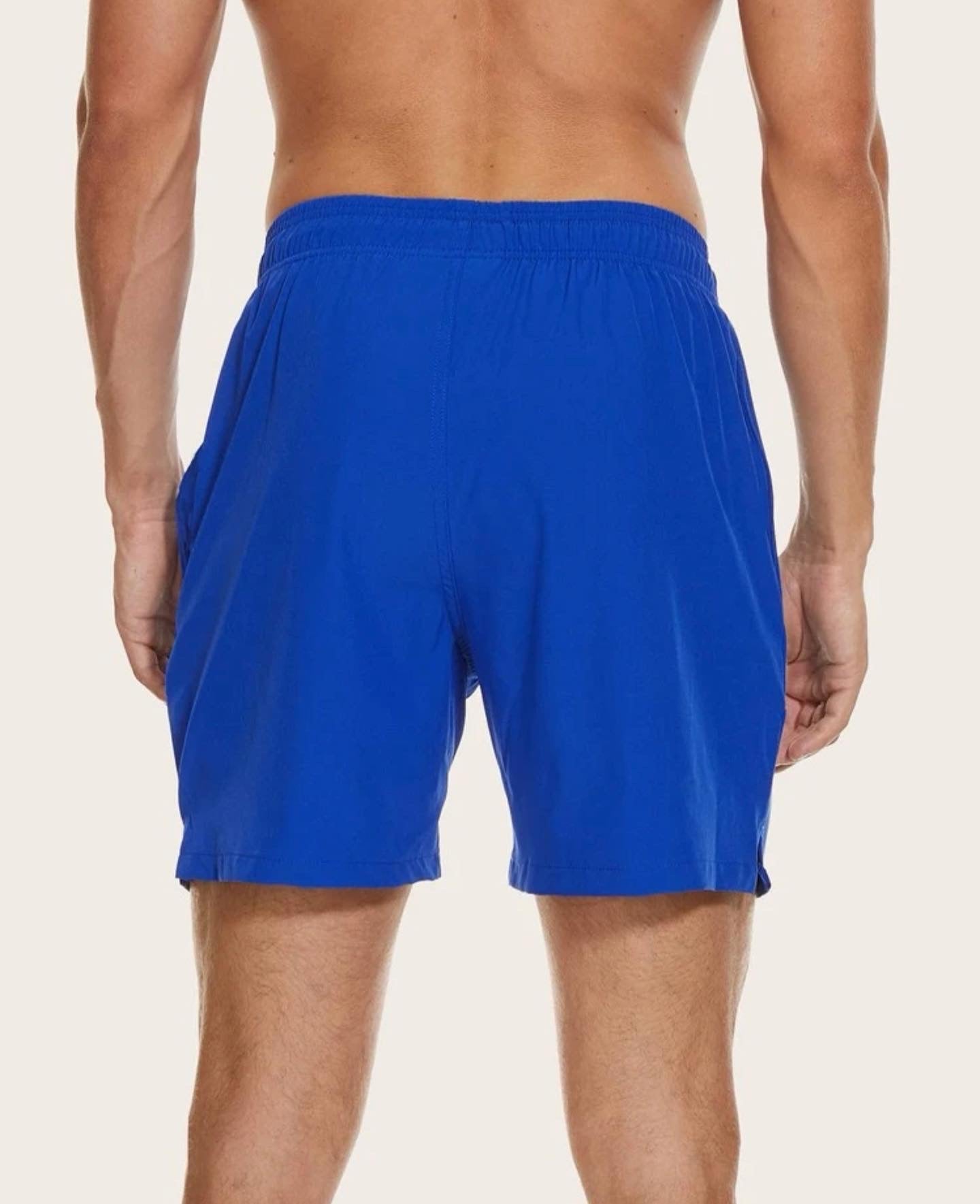 Men’s royal blue drawstring waist phone pocket swim trunks