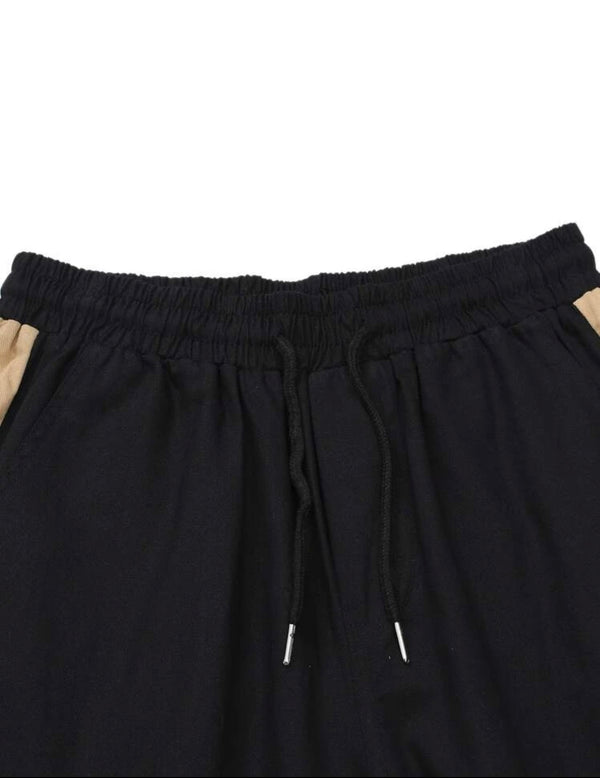Men’s color block black and beige drawstring cargo pants - Christina’s unique boutique LLC