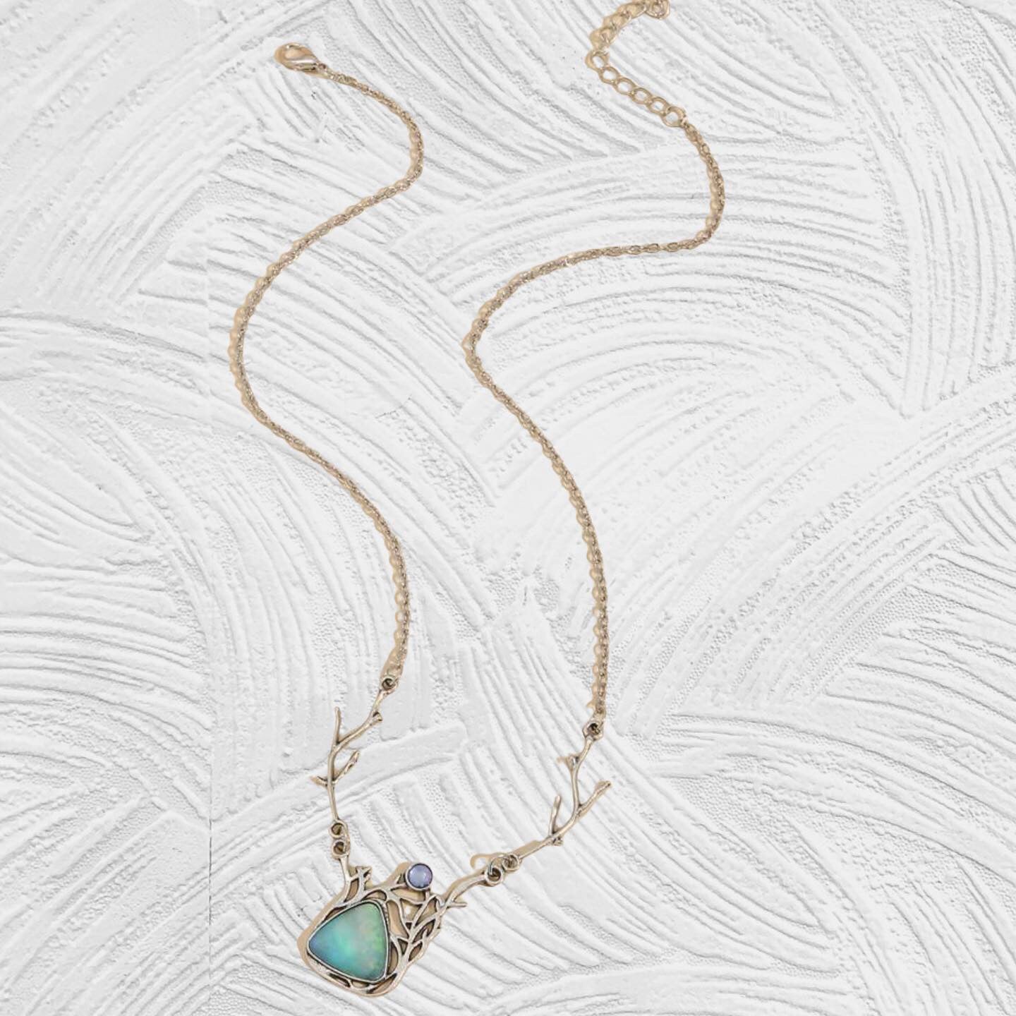 Opal inspired rhinestone decor antler charm necklace