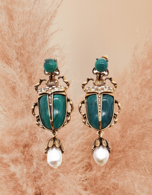 Marble Green Stones Insect Earrings