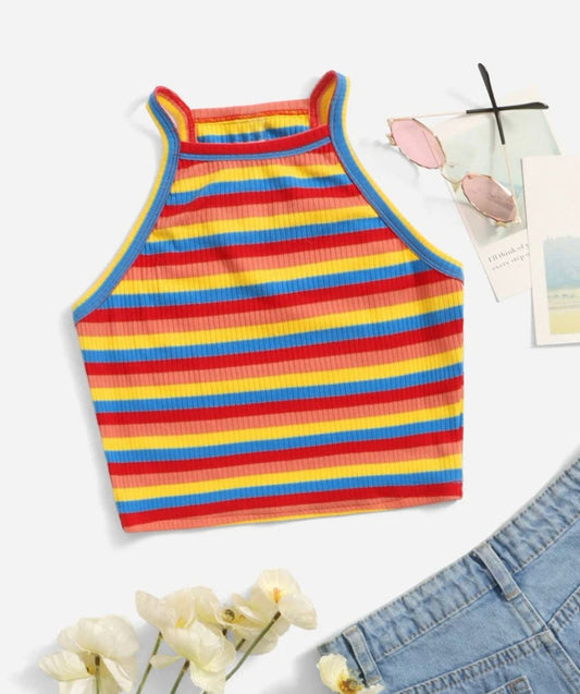 Teen girls block striped halter top