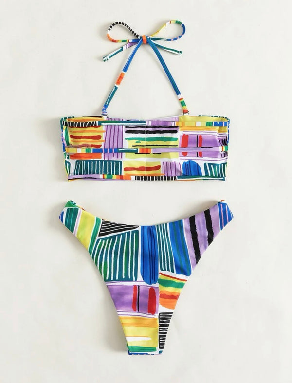 Striped halter bikini swimsuit