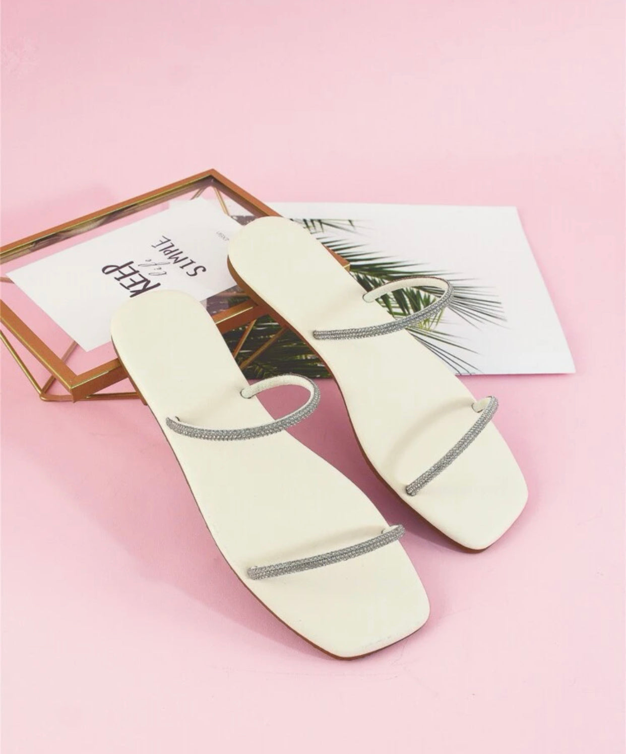 Rhinestone decor double strap slide sandals