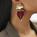 Deep red heart decor drop earrings