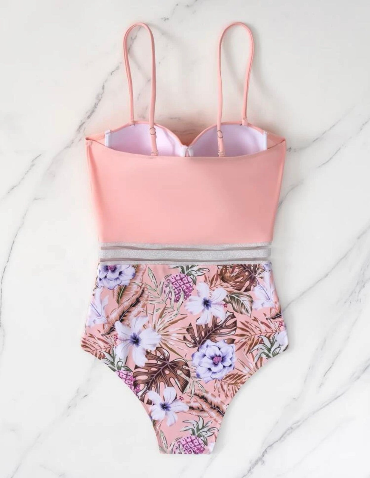 Random tropical & pineapple print push up one piece swimsuit